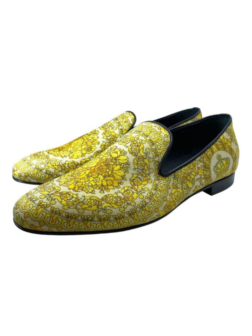 Versace Barocco Loafers Slip on Shoes Silk Cotton Yellow High Quality Comfortabl